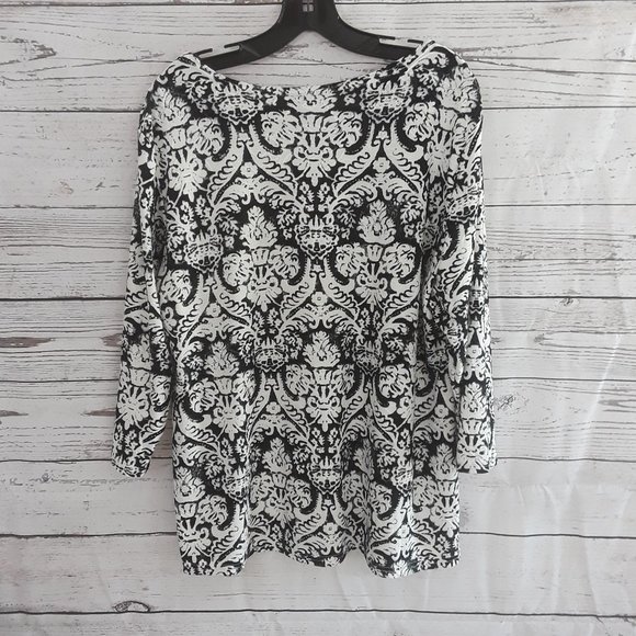 Cathy Black/White Textured Stretch Pullover NWOT - Picture 3 of 6